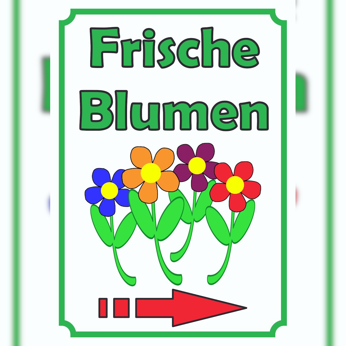 HB-Druck Verkaufsschild Schild Blumen Hochkant mit Pfeil rechts A4 Rückseite selbstklebend Image