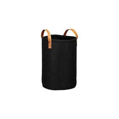 Relaxdays Wäschekorb Filz, Tragegriffe aus PU-Leder, 28 l Aufbewahrungskorb Kinderzimmer, Bad, HxD 45 x 30 cm, schwarz Image