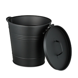 Relaxdays Ascheeimer mit Deckel, 19 Liter, runde Aschetonne mit Griffen, für Kohle & Asche, Kamin, Ofen, Grill, schwarz Image