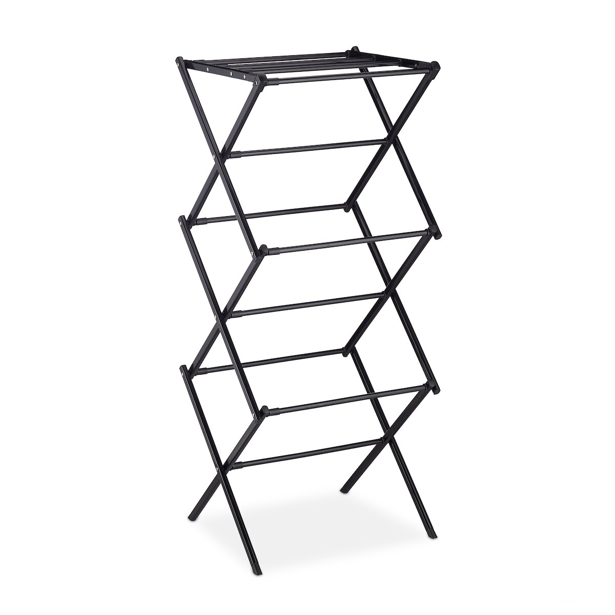 Relaxdays Wäscheständer, klappbar, ausziehbar, 11 Stangen, 6 Ebenen, platzsparender Turmwäscheständer, Metall, schwarz Image