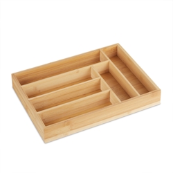 Relaxdays Besteckkasten, Schubladeneinsatz mit 6 Fächern, für Küchenbesteck, Bambus, HxBxT 5 x 25,5 x 35,5 cm, natur Image