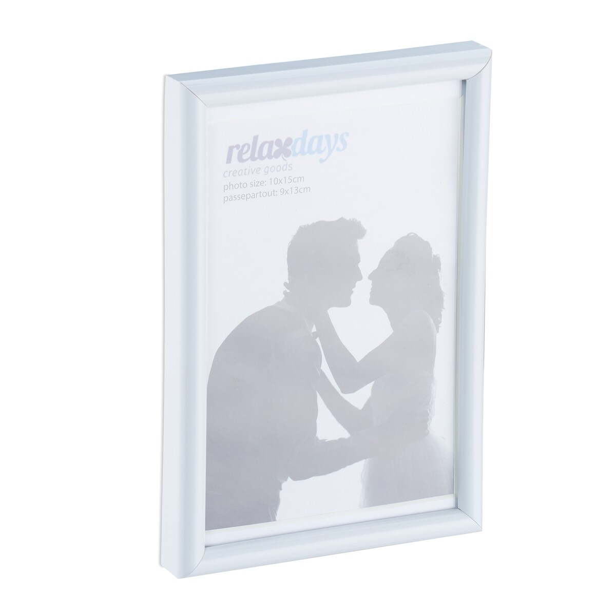 Relaxdays Bilderrahmen 2er Set, 10x15 cm, Passepartout 9x13 cm, Glasscheibe, Fotorahmen zum Stellen & Hinhängen, weiß Image