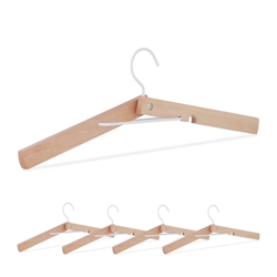 Relaxdays Kleiderbügel, 5er Set, Holz, klappbare Bügel, kragenschonend, B: 44 cm, stabile Holzkleiderbügel, natur/weiß Image