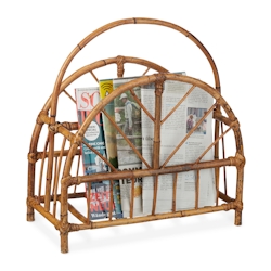 Relaxdays Zeitungsständer Rattan, runde Zeitungsablage, Zeitschriftenhalter, HxBxT: 47 x 43,5 x 20,5 cm, Holz, natur Image