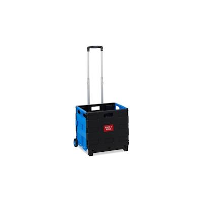 Relaxdays Einkaufstrolley klappbar, Teleskop-Griff, 2 Gummi Rollen, bis 35 kg, Shopping Trolley, Aluminium, ABS, blau Image