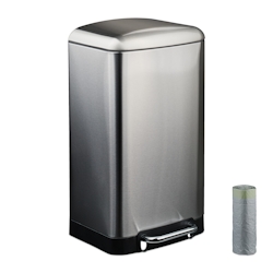 Relaxdays Mülleimer Küche, 30 L, Fingerabdruckschutz, entnehmbarer Inneneimer, Müllbeutel, Edelstahl Treteimer, silber Image