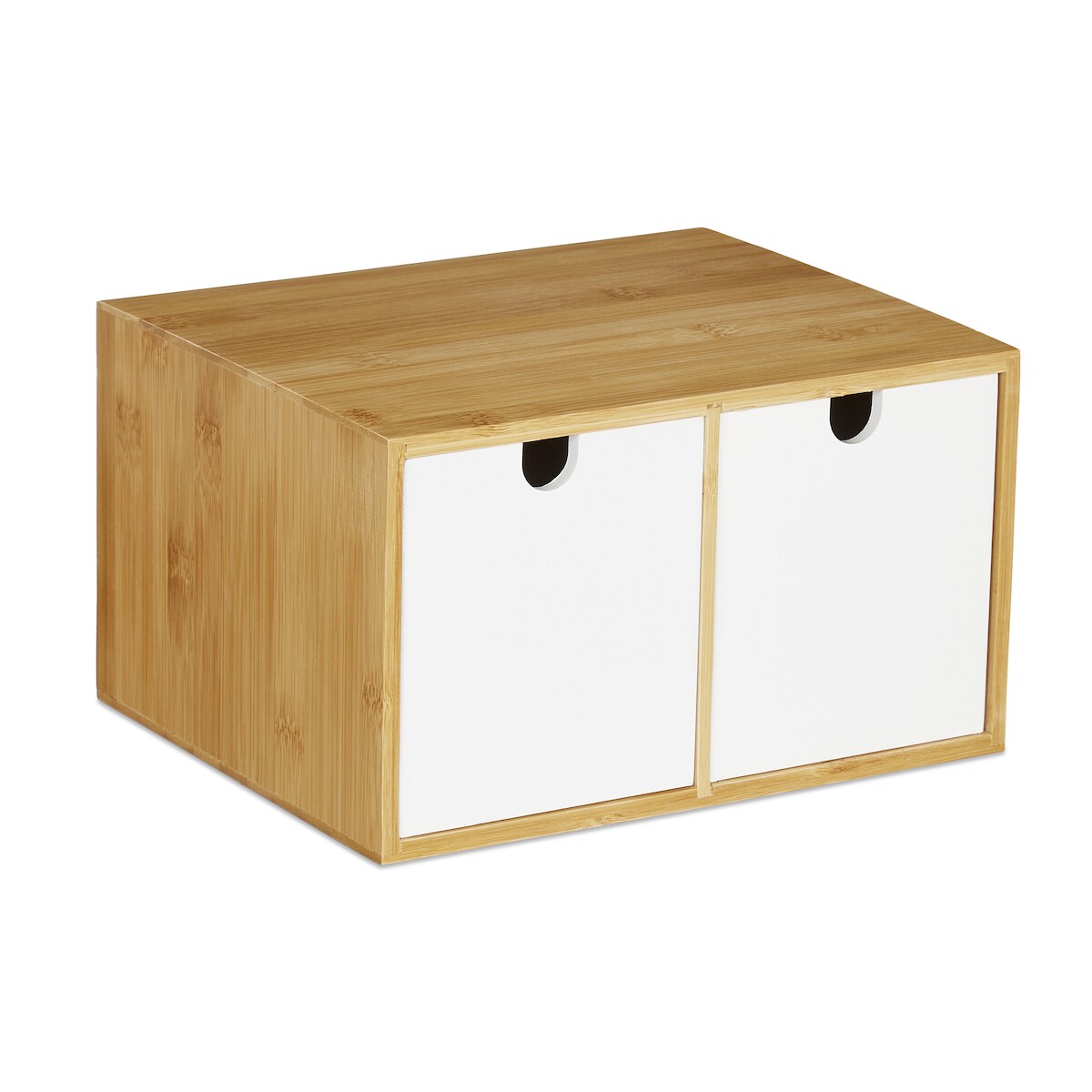 Relaxdays Schreibtisch Organizer, 2 Schubfächer, Bambus & MDF, Aufbewahrungsbox Büro, HxBxT: 14,5 x 24,5 x 20 cm, weiß Image