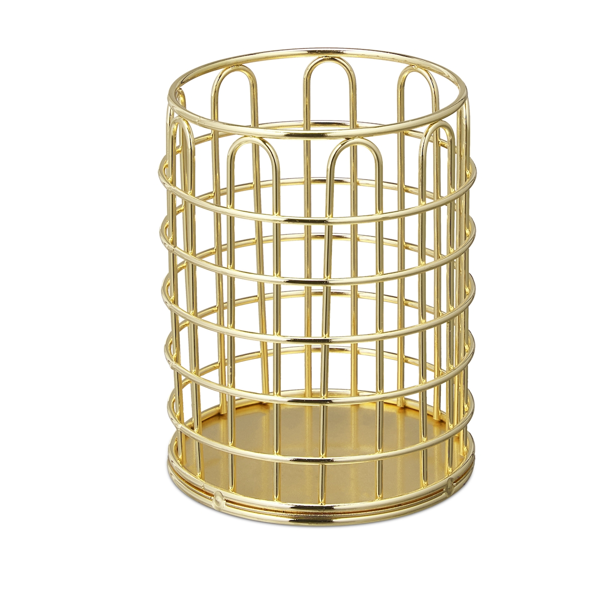 Relaxdays Stiftehalter Draht, rund, Pinselhalter Kosmetik, modern, Stiftebecher Schreibtisch, H x D: 10 x 8 cm, gold Image
