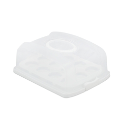 Relaxdays Kuchenbox, rechteckig, mit Deckel, Kuchen & Muffins, Partybutler, HBT: 15,5 x 37,5 x 27,5 cm, weiß/transparent Image