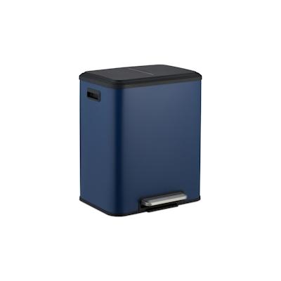 Relaxdays Mülleimer 2 x 15 Liter, Küchenmülleimer mit entnehmbare Inneneimer, Absenkautomatik und Trittpedal, blau Image