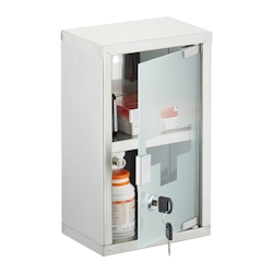 Relaxdays Medizinschrank, 2 Fächer, abschließbar, HBT: ca. 30 x 18 x 12 cm, Edelstahl, Hausapotheke, Wandmontage, silber Image