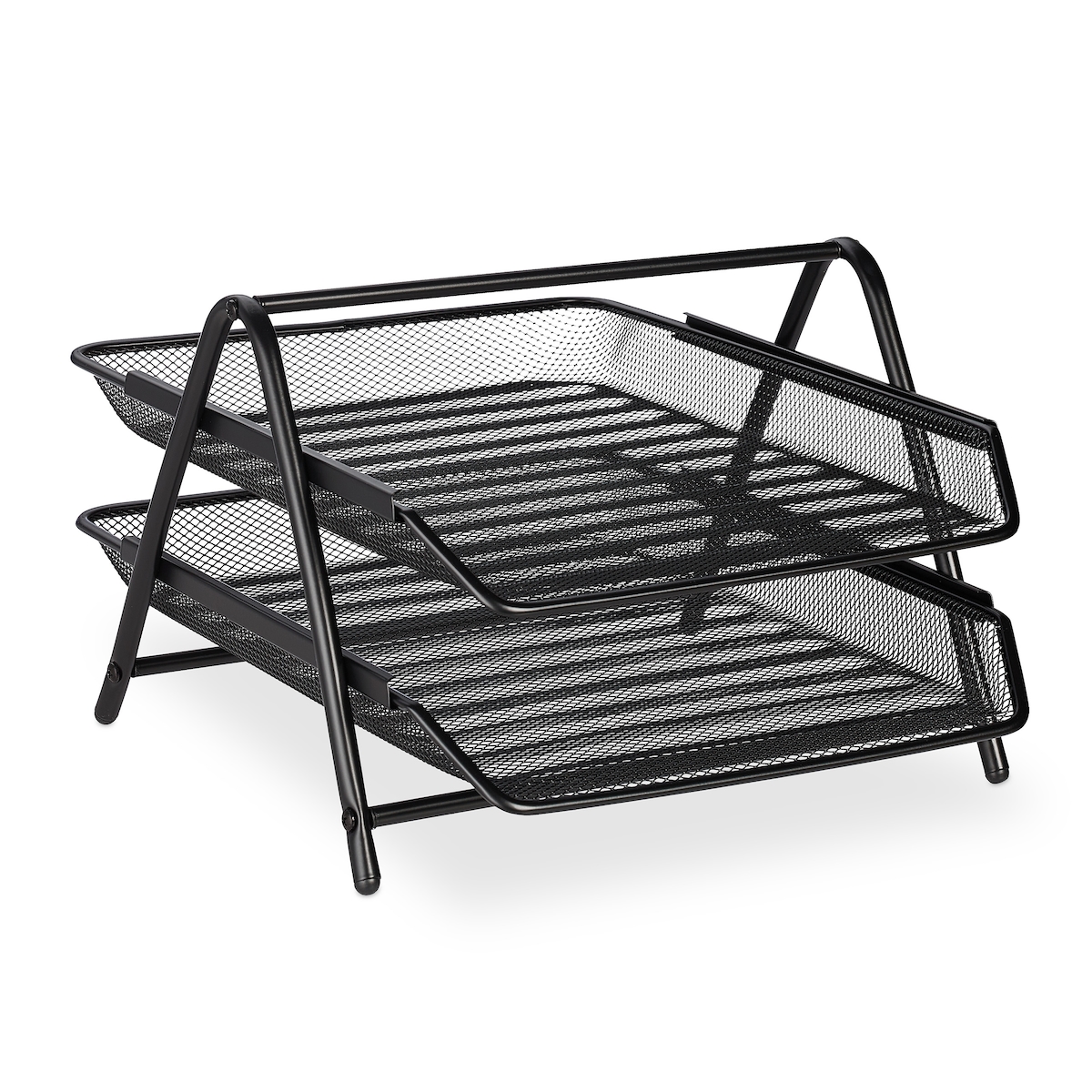 Relaxdays Dokumentenablage, 2 Fächer, Büroablage für A4, HxBxT: 20,5 x 30 x 35,5 cm, Mesh-Metall, Briefablage, schwarz Image