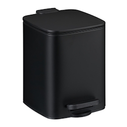 Relaxdays Kosmetikeimer, 6 Liter, Absenkautomatik, entnehmbarer Inneneimer, Metall, Bad Mülleimer mit Deckel, schwarz Image