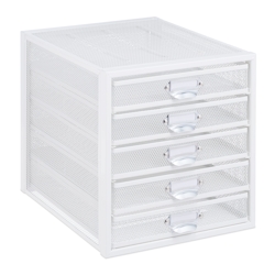 Relaxdays Schubladenbox, 5 Schubladen, beschriftbar, Akten sortieren, Stahl Büro Organizer HBT 29 x 27,5 x 35,5 cm, weiß Image