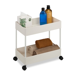 Relaxdays Rollwagen, 2 Etagen, Servierwagen, Küchenwagen, Bad & Büro, Rollregal, HBT: 38x39,5x21,5 cm, Bastelwagen, weiß Image