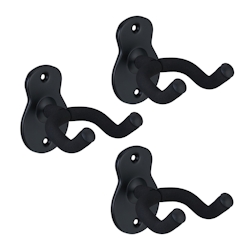 Relaxdays Gitarrenhalter für die Wand, 3er Set, drehbare Gabel, Metall, Gummipolsterung, Gitarrenwandhalter, schwarz Image