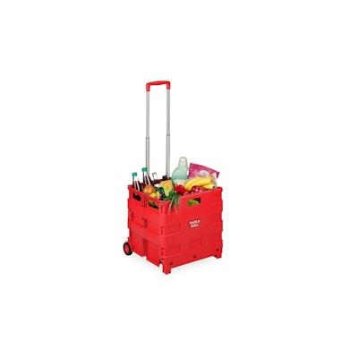 Relaxdays Einkaufstrolley, Klapptrolley mit Rollen & Teleskopgriff, bis 35 kg, faltbare Einkaufshilfe, Rolltrolley, rot Image