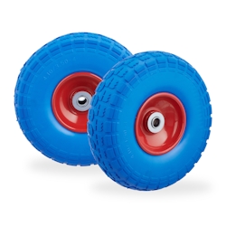 Relaxdays 2x Sackkarrenrad, pannensichere Vollgummireifen, 4.1/3.5-4", 16 mm Achse, bis 150 kg, 260x85 mm, blau-rot Image