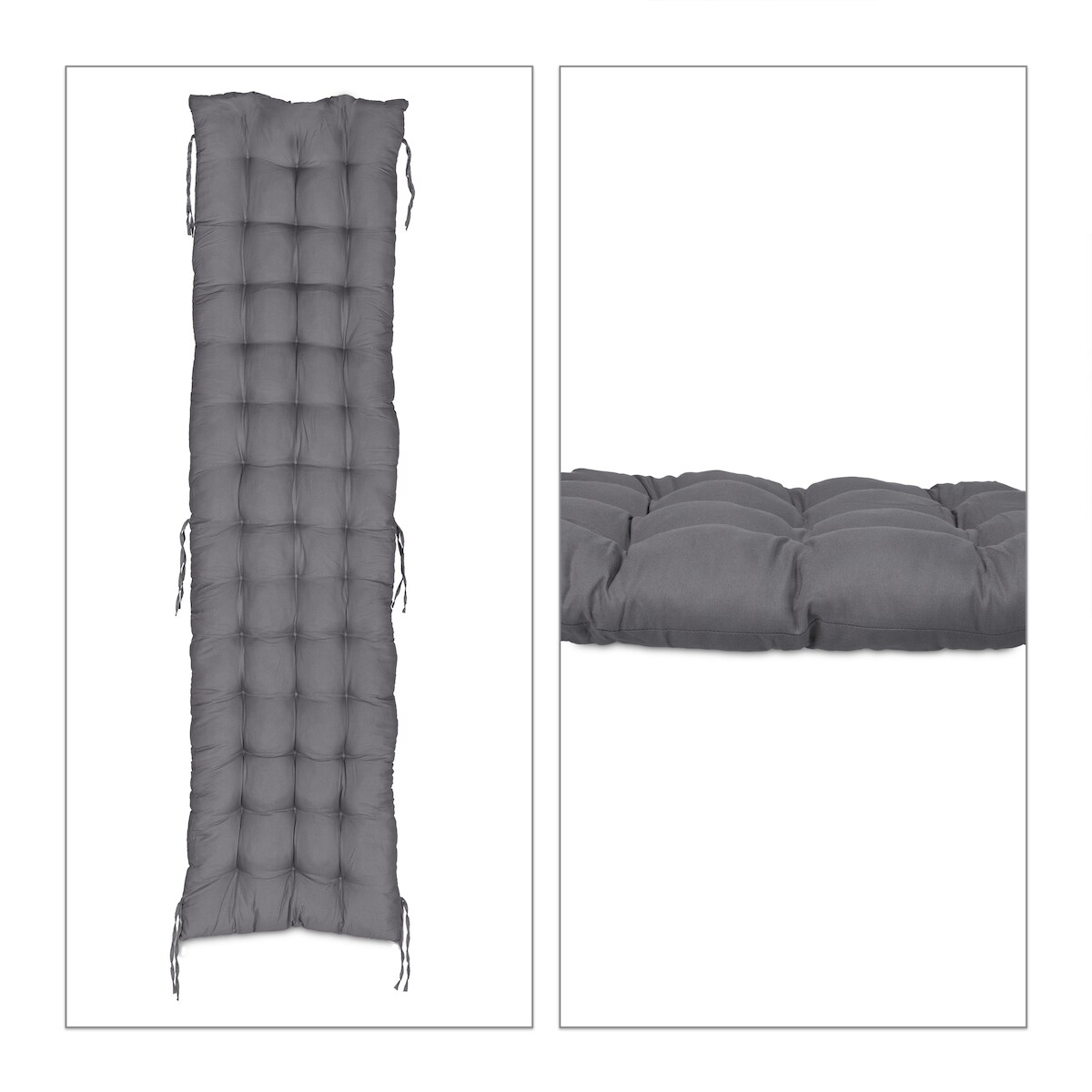 Relaxdays Bankauflage, HBT: 7x180x50 cm, Sitzkissen mit Bändern, für Gartenbank, Paletten, Polyester, Sitzpolster, grau Image