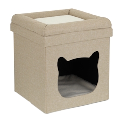Relaxdays Katzenhöhle indoor, Schlafplatz für Samtpfoten, Katzenbox 2 Etagen, faltbar, HBT: 44 x 40 x 40 cm, braun/weiß Image