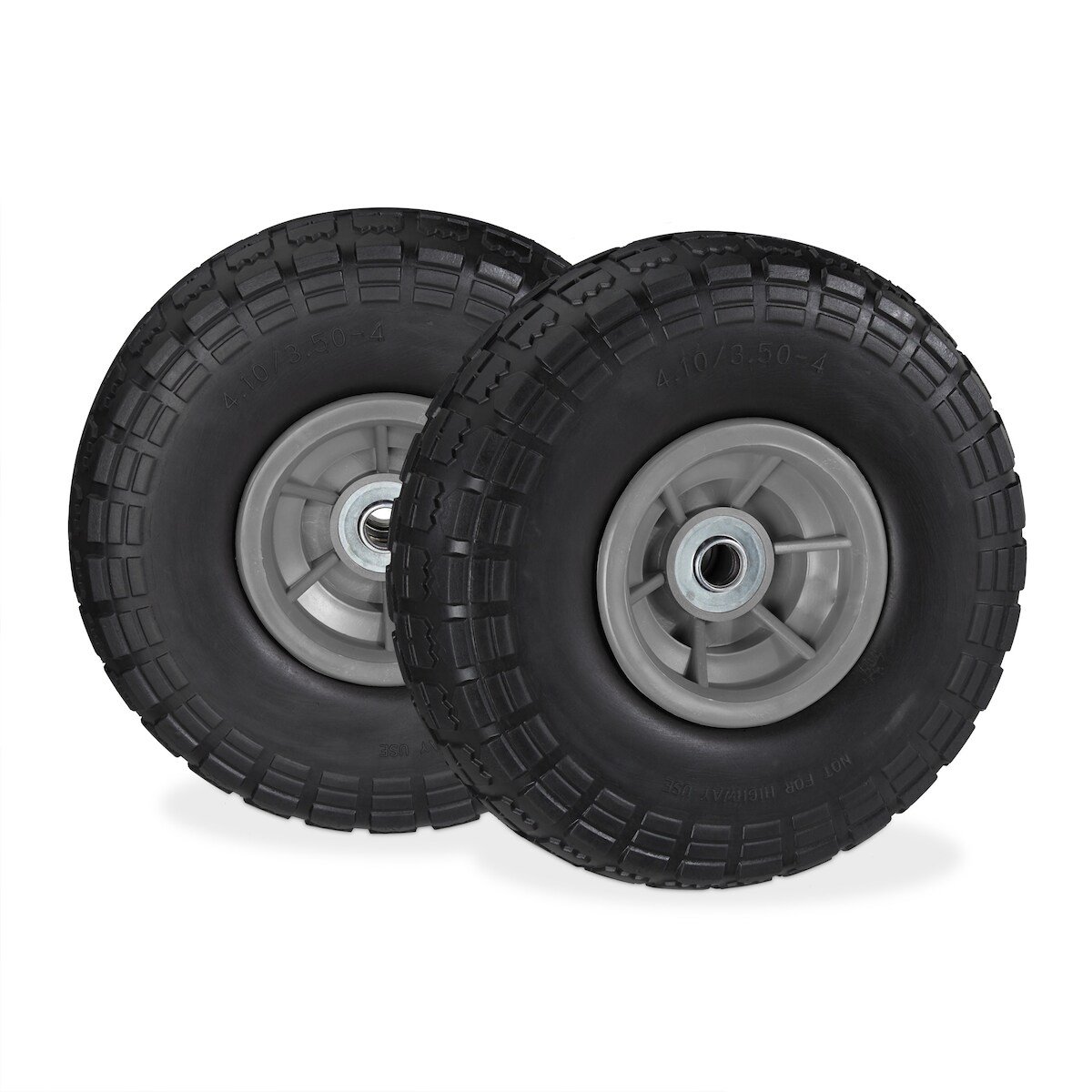 Relaxdays 2x Sackkarrenrad, pannensichere Vollgummireifen, 4.1/3.5-4", 16 mm Achse, bis 150 kg, 260x85 mm, schwarz-grau Image