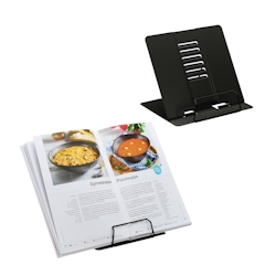 Relaxdays Buchständer, 2er Set, Leseständer 6-fach höhenverstellbar, Kochbuchhalter mit Klemme, Küche, Stahl, schwarz Image