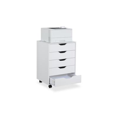 Relaxdays Rollcontainer, 5 Schubladen, HxBxT: 66,5 x 48 x 39,5 cm, Büroschrank, Aktenschrank mit Rollen, Büro, weiß Image