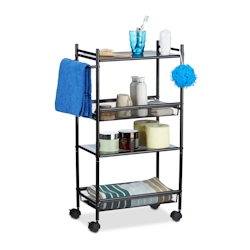 Relaxdays Rollregal schmal aus Metall, 4 Etagen Nischenwagen für Büro, Standregal mit Rollen HxBxT: 81x25x50 cm, schwarz Image