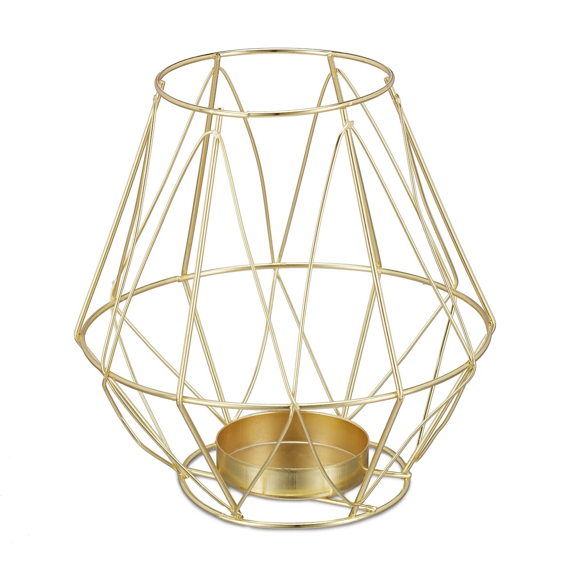 Relaxdays Teelichthalter, geometrisches Design, Kerzenhalter mit Votivglas, Metall, Kerzenständer, HxD: 14 x 14 cm, gold Image