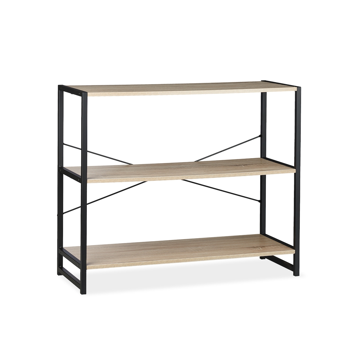 Relaxdays Standregal, Industrie Design, Bücherregal quer mit 3 Fächern, HBT: 80 x 95 x 35 cm, PB/Metall, braun/schwarz Image