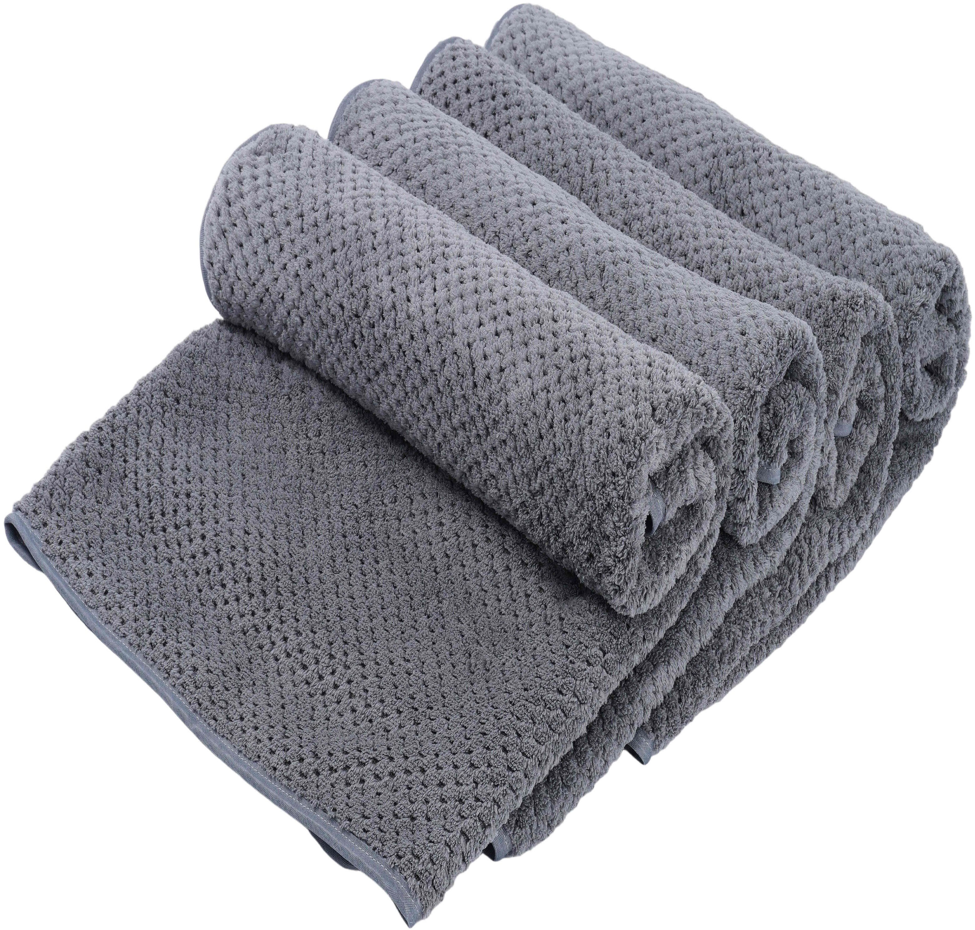 Handtücher OTTO HOME "Parris, Serie, ideal als Sporthandtuch, Reisehandtuch, Strandtuch", anthrazit, B:140cm L:70cm, Microfaser, Mikrofaser, Handtücher, sehr leicht, kompakt, schnelltrocknend, Mikrofaser, mit Waffelmuster Image