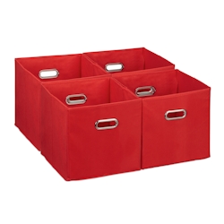 Relaxdays Aufbewahrungsbox 4er Set, faltbare Regalboxen, HxBxT: 30 x 30 x 30 cm, mit Griffen, Faltboxen für Regale, rot Image