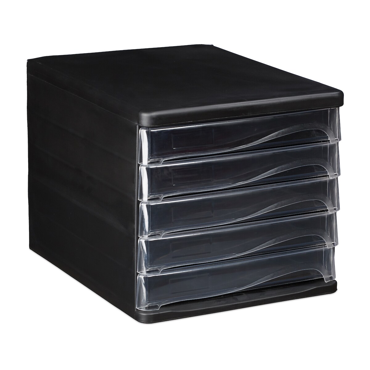Relaxdays Schubladenbox zur Dokumentenablage, 5 Schubfächer, für Bürobedarf, DIN A4, Brief, HBT 24,5x26,5x34 cm, schwarz Image
