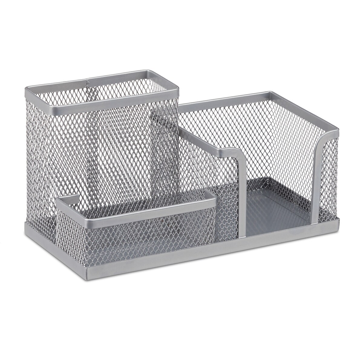 Relaxdays Schreibtischorganizer, Büroablage mit Stiftehalter und Zettelhalter, Metall Mesh, HBT: 10x18,5x9,5cm, silber Image