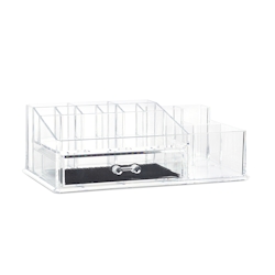 Relaxdays Make Up Organizer mit Schublade, Kosmetik Aufbewahrung für Schminke & Schmuck, Lippenstifthalter, transparent Image