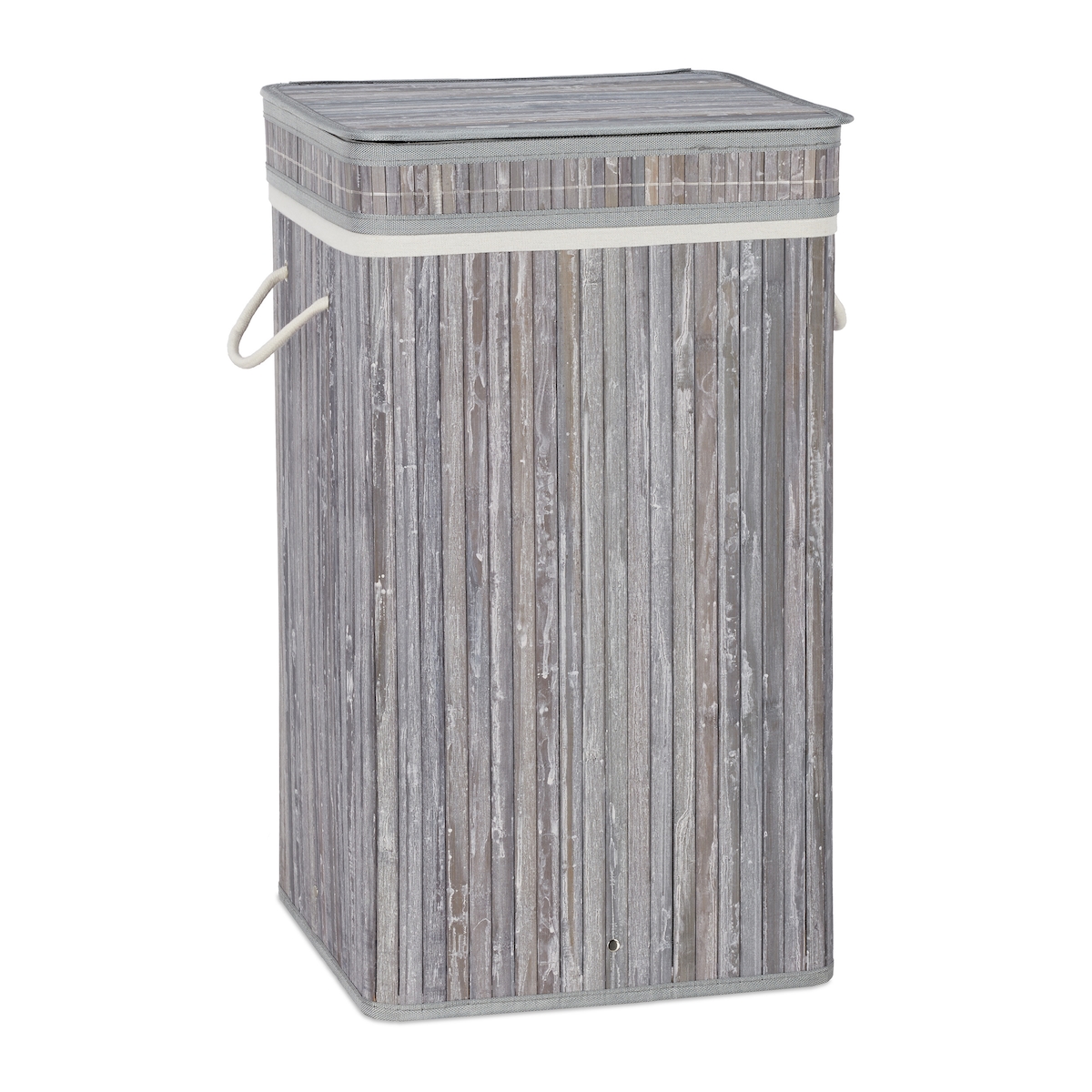 Relaxdays Wäschekorb Bambus, faltbar & tragbar, XL 70l mit Deckel, eckiger Wäschesammler, HxBxT: 63 x 36 x 36 cm, grau Image