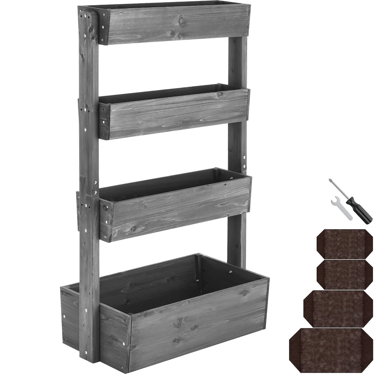 TecTake GmbH tectake Vertikalbeet Flora, lackiertes Holz, inkl. Pflanzvlies - 85 x 45 x 140 cm grau Image