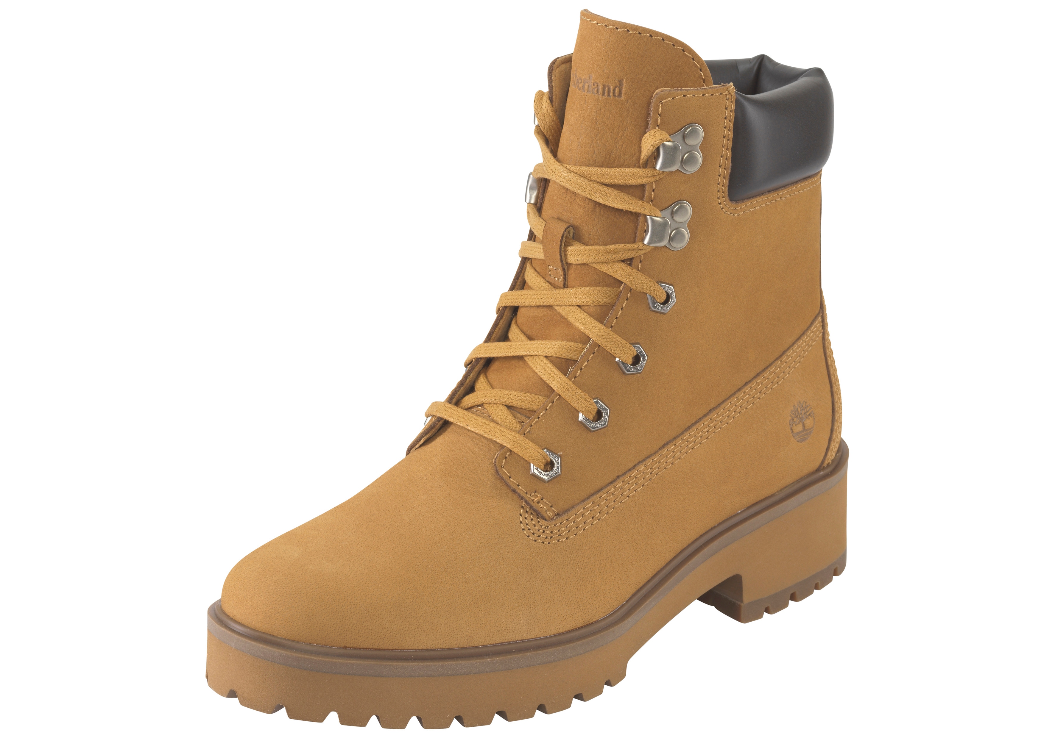 Schnürboots TIMBERLAND "CARNABY COOL MID LACE UP BOOT", Damen, Gr. 41,5, wheat, Leder, Schuhe Schnürboots, Winterstiefel, Schnürstiefel, Winterschuhe