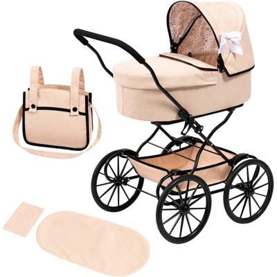 Puppenwagen BAYER "nostalgisch", schleife beige, Puppenwagen, KinderB:44,5cm H:80cm T:67cm, Metall, Kunststoff, Polyester, inklusive Umhängetasche, B:44,5cm H:80cm T:67cm Image