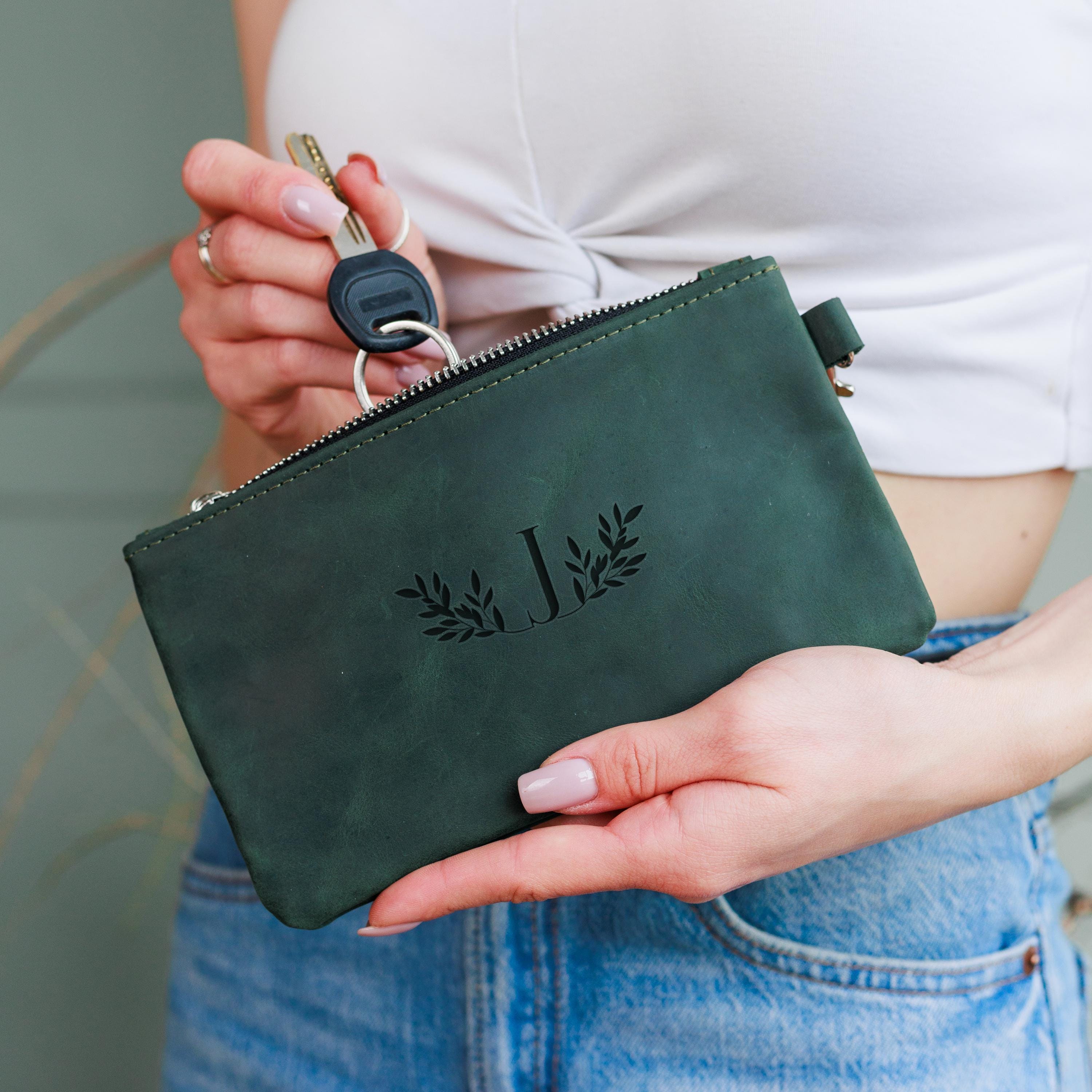 Pochette zippée en cuir personnalisée, porte-clés pochette en cuir, petite pochette en cuir personnalisée, porte-clés pochette pochette, pochette de v
