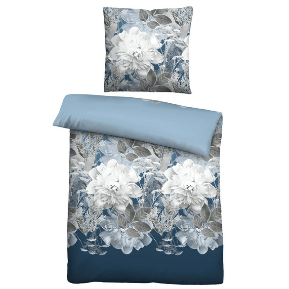 Castell Thermo-Fleece Bettwäsche Blume groß eisblau, 1x 135x200 cm + 1x 80x80 cm Image