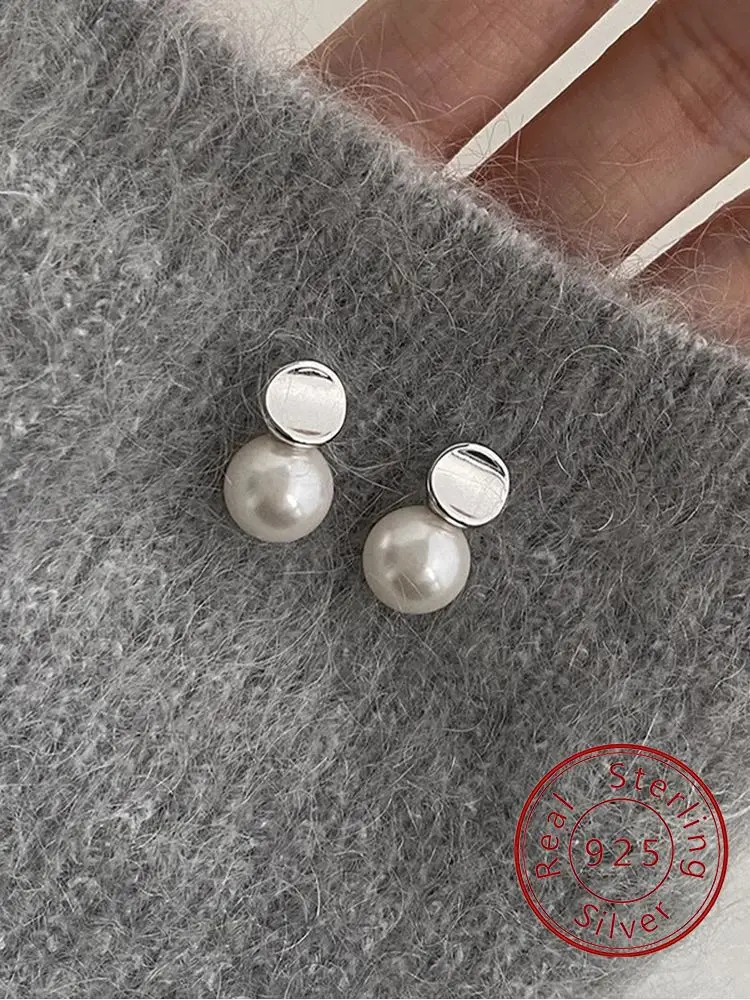 925er Sterlingsilber, modisch, schlicht, rund, Perlen-Ohrstecker für Damen, Verlobung, Hochzeit, Jahrestag, hochwertiger Schmuck Image
