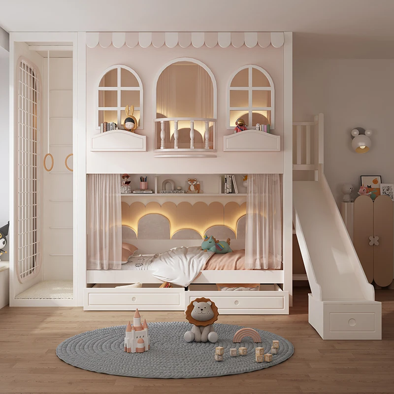 Ober- und Unterbetten Massivholz Vollmassivholz Hoch- und Niedrigbetten Multifunktional mit Bögen Klettergerüst Baumhaus Image