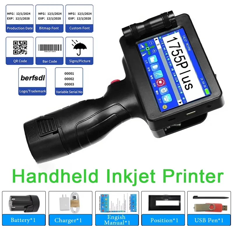 Tragbarer tragbarer Tintenstrahldrucker, Datumsnummer, Ablaufdatum, Logo, QR-Stab, Chargencode, Ablaufdatum, 12,7 mm Etikettendrucker, 28 Sprachen Image