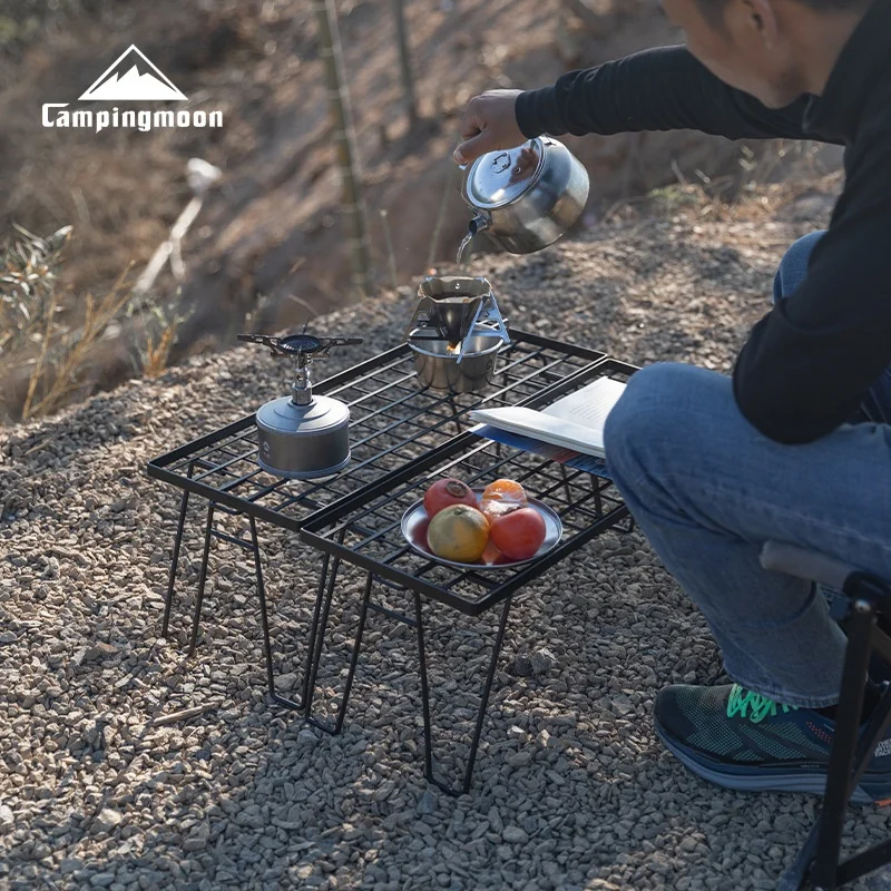 Dreifaches Lagerregal aus Edelstahl für Outdoor-Camping, zusammenklappbarer tragbarer Aufbewahrungstisch, dreifache Grill-Tische für den Außenbereich, Schreibtisch für Grillen Image