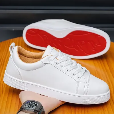 Zapatos informales de suela roja para hombre, zapatillas de deporte de cuero sin cordon negocios transpirable para ir al trabajo
