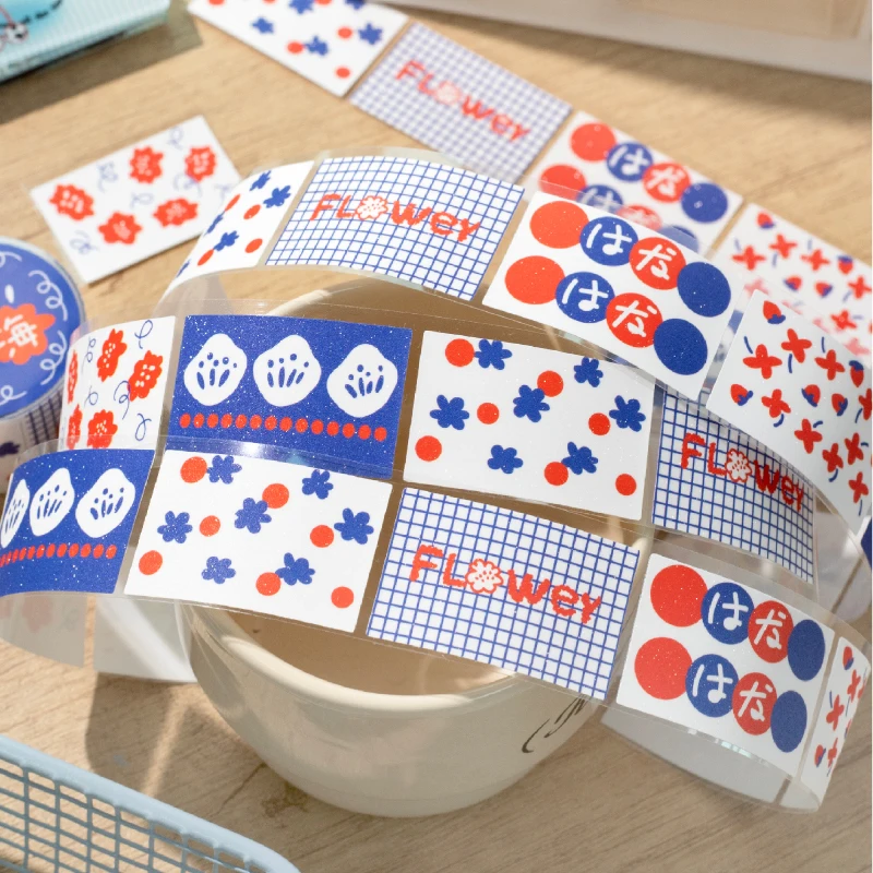 Kawaii Blumendruck Etikett Aufkleber Band Kreative Collage Handgemachtes Tagebuch DIY Tagebuch Album Scrapbook Ästhetische Aufkleber Image