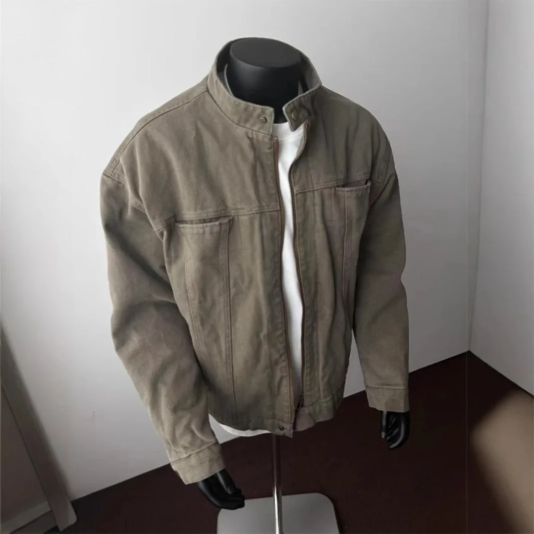 Frühling Herbst Neue Mode Für Männer Casual Trendy Einfarbig Stehkragen Longs Leeve Einfarbig Zipper Jacke Mantel Streetwear Image