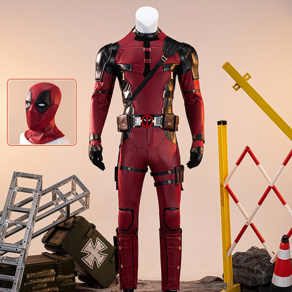 Männer Film Cosplay Kostüm Film Cosplay 【XS-3XL】WakuWaku Rot Schwarz Männer Kostüm Dead Hero Uniform Film Kostüm Maske Plus Größe