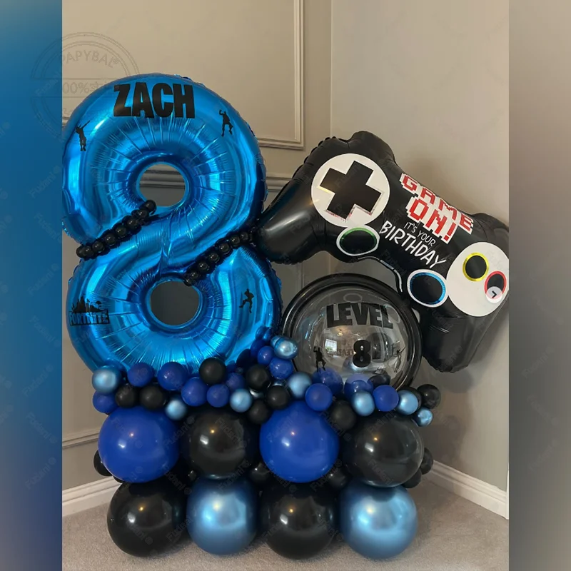 55 stücke Gamepad Ballon Tief Blau Anzahl Geburtstag Ballon Set Spiel Thema Party Dekoration kinder Geburtstag Überraschung Geschenk Image